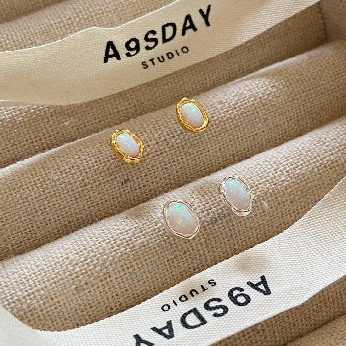 925 Mini Imitation Opal Stone Earring - E005