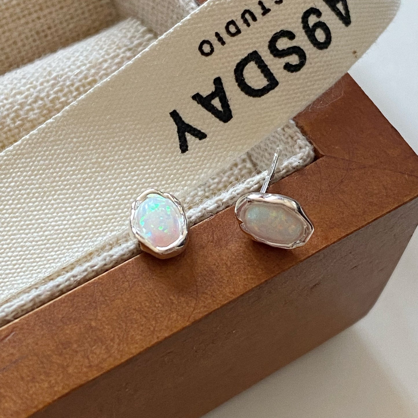 925 Mini Imitation Opal Stone Earring - E005