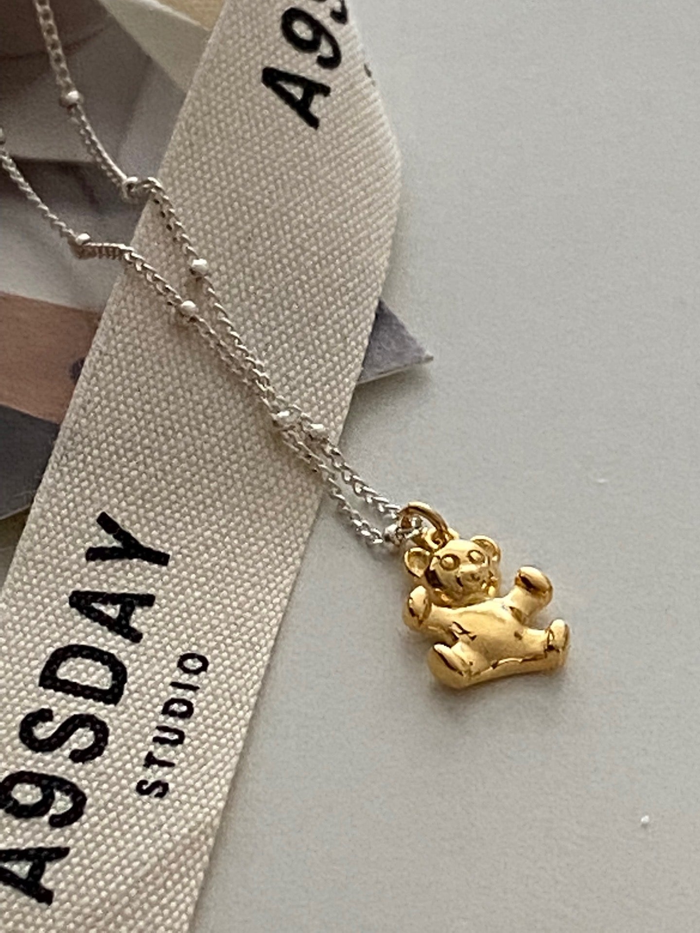 925 Silver Golden Bear Necklace - N001