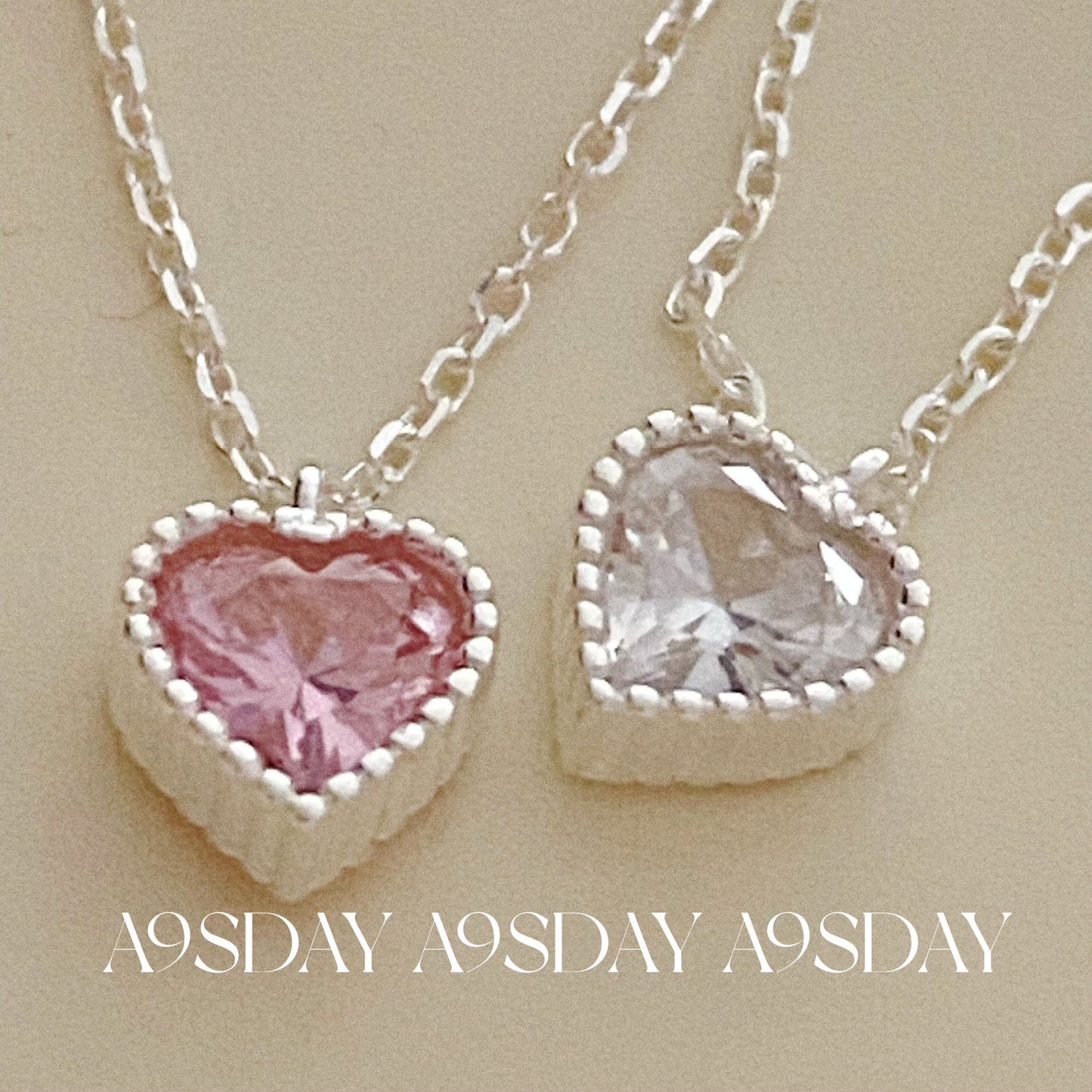 925 Silver Heart Shape Crystal  Necklace - N013