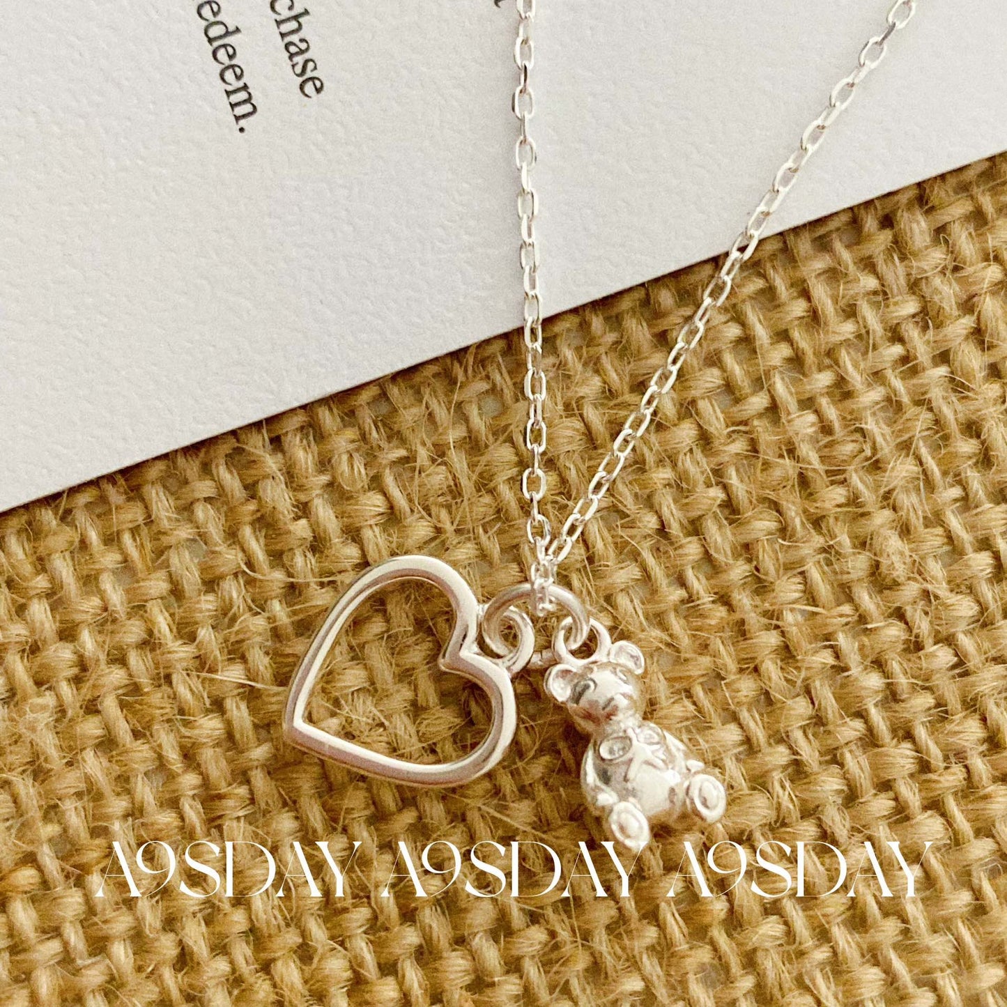 925 Silver Heart and Bear Necklace - N015