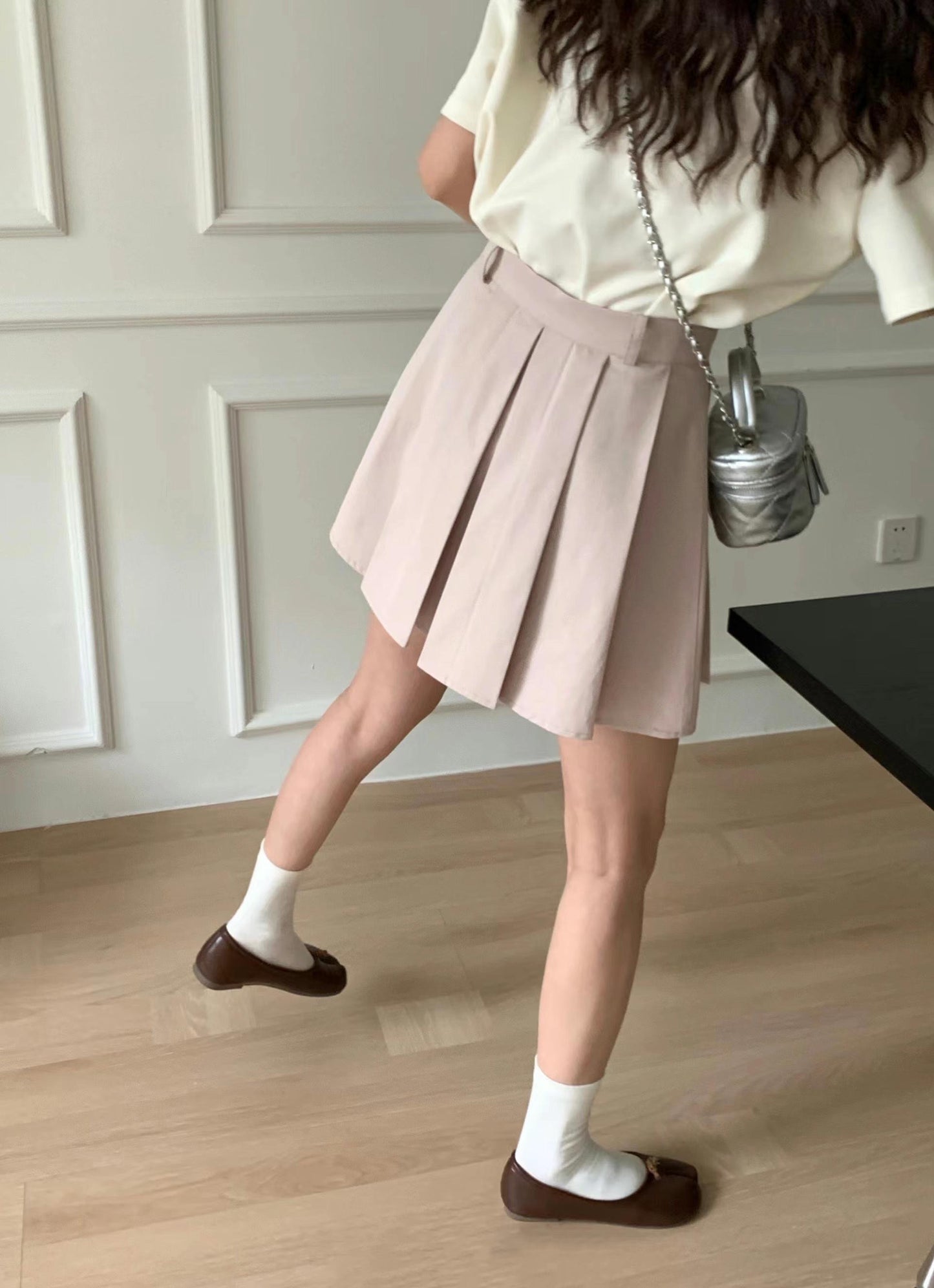 A9sday High-Waist Solid Pleated Mini Skirt