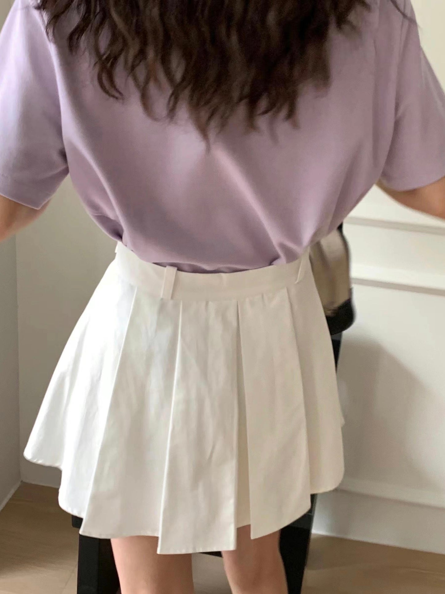 A9sday High-Waist Solid Pleated Mini Skirt