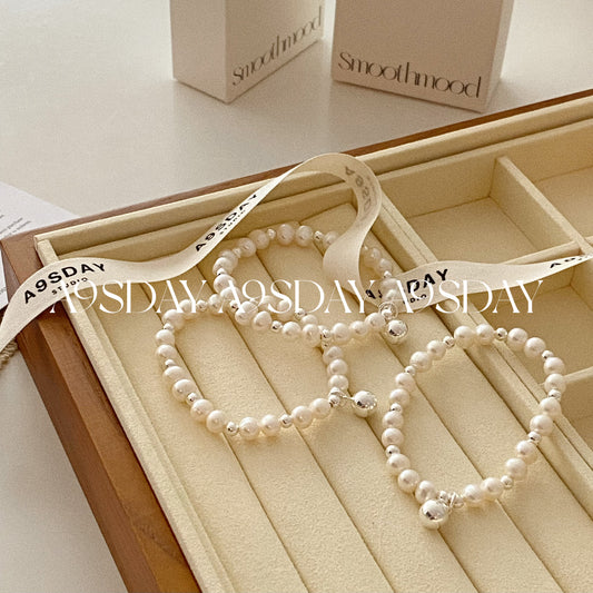 925 Silver Ball Elastic Pearl Bracelet - B004