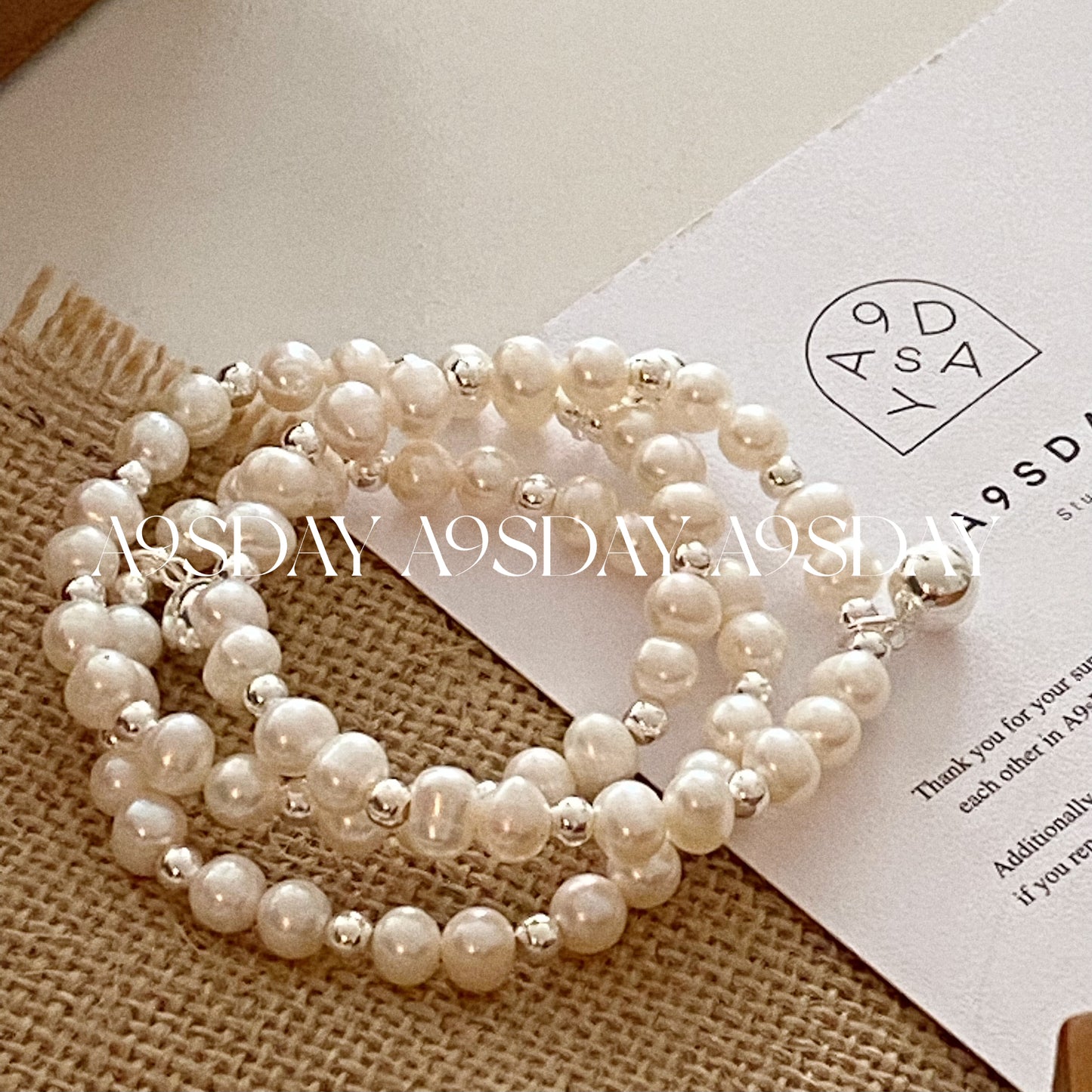 925 Silver Ball Elastic Pearl Bracelet - B004