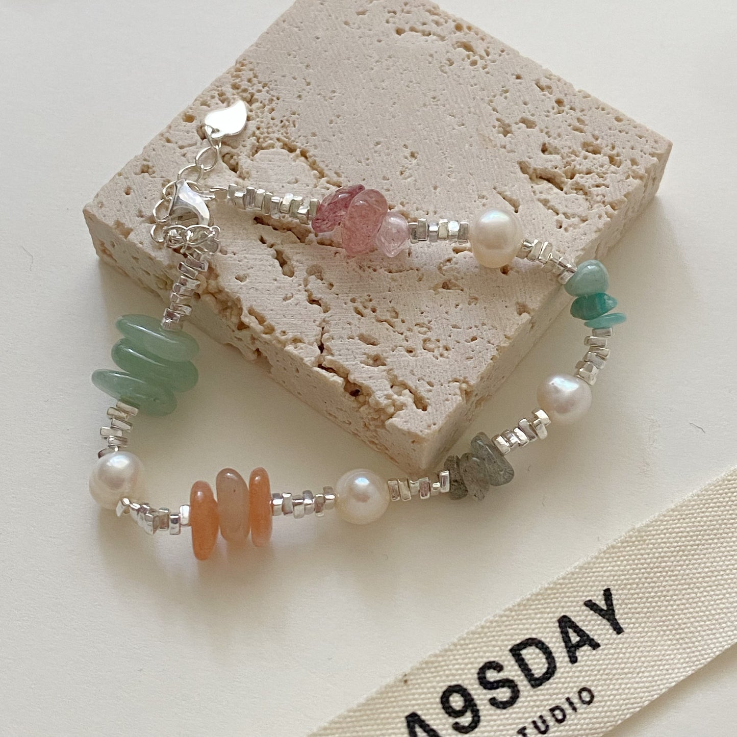 925 Mermaid Natural Crystal Beads Bracelet - B012