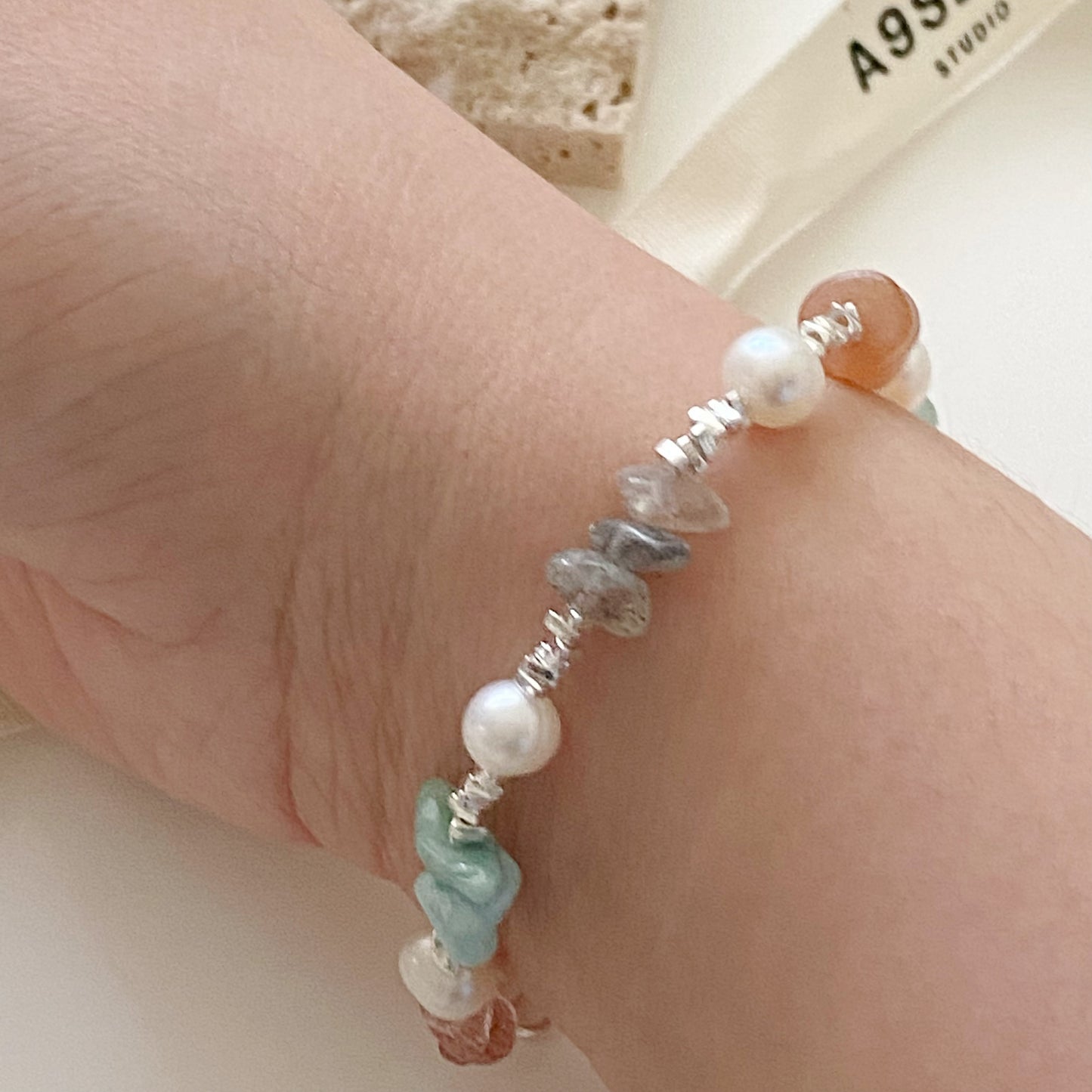 925 Mermaid Natural Crystal Beads Bracelet - B012