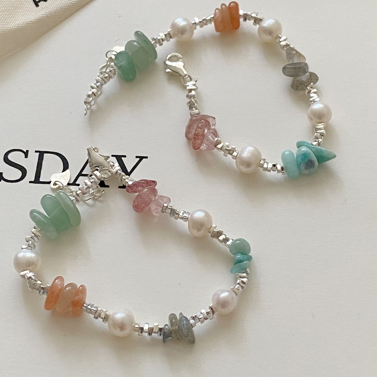 925 Mermaid Natural Crystal Beads Bracelet - B012